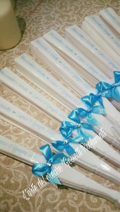 Ventagli bianchi segnaposto chiesa matrimonio plastica tessuto personalizzati