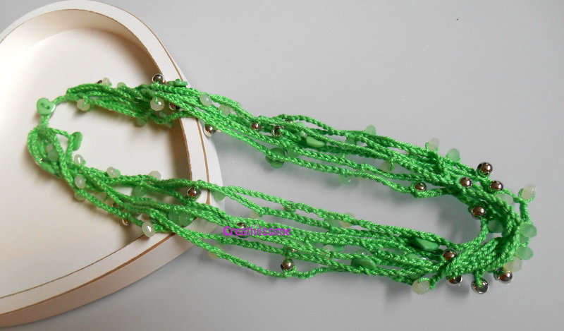 Avalaya Collana Lunga Multifilo Verde Sfumato Con Perline Di Vetro - 86 Cm, Fatto A Mano, Unica - 2