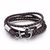  Bracciale ANCORA corda nautico uomo pelle braccialetto NERO ANCHOR SILVER 4 GIRI