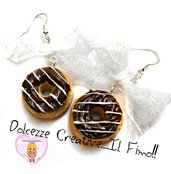 Orecchini Donut - Ciambelle al cioccolato con fiocchetto in merletto - kawaii
