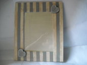 Cornice portafotografie da tavolo  Effetto usurato  Righe  bianche e blu  Cuori in legno