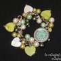 BRACCIALE-OROLOGIO donna charms perle cuori verdi-bianchi madreperla