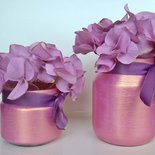 Coppia vasi vetro barattoli decorati rosa