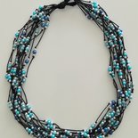 Avalaya Collana in corda di cotone con perline in legno di monete lilla/marrone, lunghezza 88 cm, regolabile