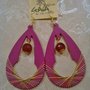 Orecchini in legno fucsia a forma di goccia con pendente in giada fucsia