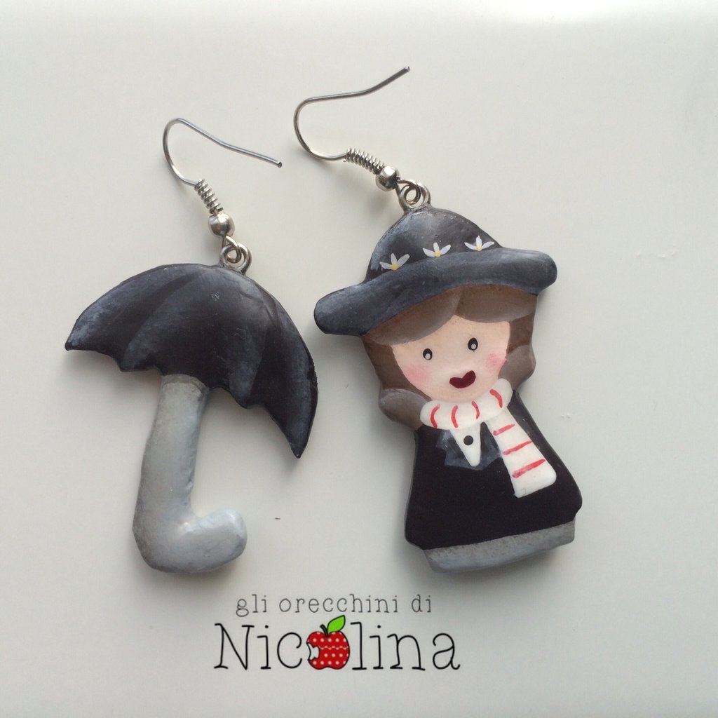 Boucles D'Oreilles Mary Poppins - Charm Sucre, Parapluie, Cuillère - Argenté