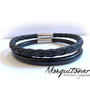 Bracciale uomo pelle Cuoio NERO INTRECCIATO 5mm polsino braccialetto semi rigido