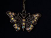 Ciondolo bronzo antico farfalla con strass nichel free