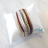 Bracciale multifile silver-bordeaux-gold in ecopelle