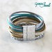 Bracciale multifile silver-teal-gold in ecopelle