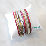 Bracciale multifile silver-fuxia-gold in ecopelle