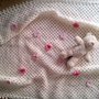 copertina uncinetto lana neonata - regalo nascita battesimo  - coperta bambina rosa panna per culla con fiori romantica