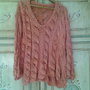 maglia donna lavorata a mano lino con maxi trecce cotone  pull tricot corallo rosa maglione elegante