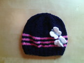 cappello bambina in lana all uncinetto fatto a mano - berretta con farfalle blu e rosa - ai ferri  