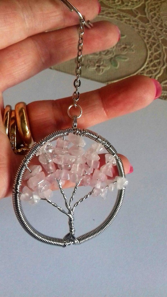 Portachiavi 7 Chakra Con Pietre E Albero Della Vita - Diffusore Oli Essenziali - Idea Regalo