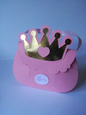 2 scatoline porta confetti segnaposto bomboniera corona nome principessa