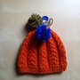 berretto bambino lana cotone ai ferri trecce pompon berretta fatta a mano cappellino inverno arancio 