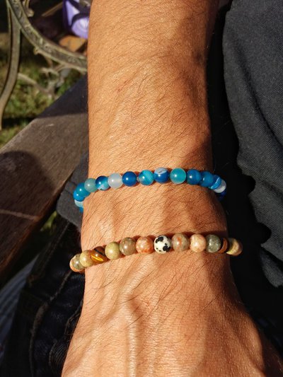 Bracciale Uomo In Agata 8mm Con Elastico - Pietra Naturale Oro Bianco E Colorata - Gioiello Antiallergico