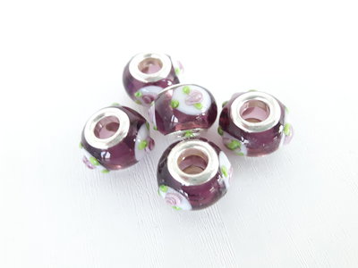 5 Argentato Perline di vetro Murano - Rose (14mm) 5 Argentato Perline di vetro Murano - Rose (14mm)