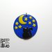 Ciondolo gatto|ciondolo paesaggio|ciondolo blu|ciondolo fimo|ciondolo luna|ciondolo stelle|ciondolo tondo|paesaggio fimo|ciondolo gatto nero