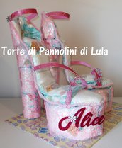 Torta di Pannolini grande femmina Pampers Baby Dry sandali tacco scarpe decollete rosa femmina principessa donna