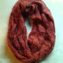 sciarpa scaldacollo donna ai ferri in lana con grande treccia - sciarpa ad anello ramato bruciato  