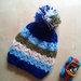 Berretto a trecce bambino fatto a mano ai ferri lana e con pompon - cuffia lana bimbo - berretta a righe - azzurro 