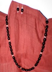 coordinato collana e orecchini perle ovali nere