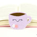 Segnalibro tazza di cioccolata con marshmallow, segnalibro ad angolo in feltro, tazza viola sorridente