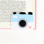 Segnalibro macchina fotografica, segnalibro ad angolo in feltro bianco e azzurro, amanti della fotografia