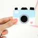 Segnalibro macchina fotografica, segnalibro ad angolo in feltro bianco e azzurro, amanti della fotografia