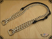 Manico / tracolla per borsa regolabile, in cuoio nero con catena, fibbia e mezzi anelli argento 