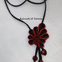 Ciondolo kanzashi colore nero rosso con tre perline