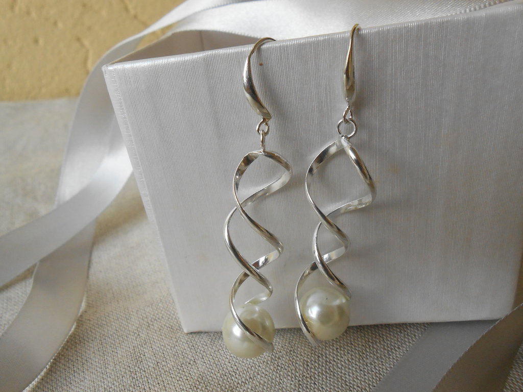 Orecchini A Spirale In Argento Sterling 925 Con Pietra Di Luna – Pendenti Lunghi 5 Cm, Chiusura A Monachella