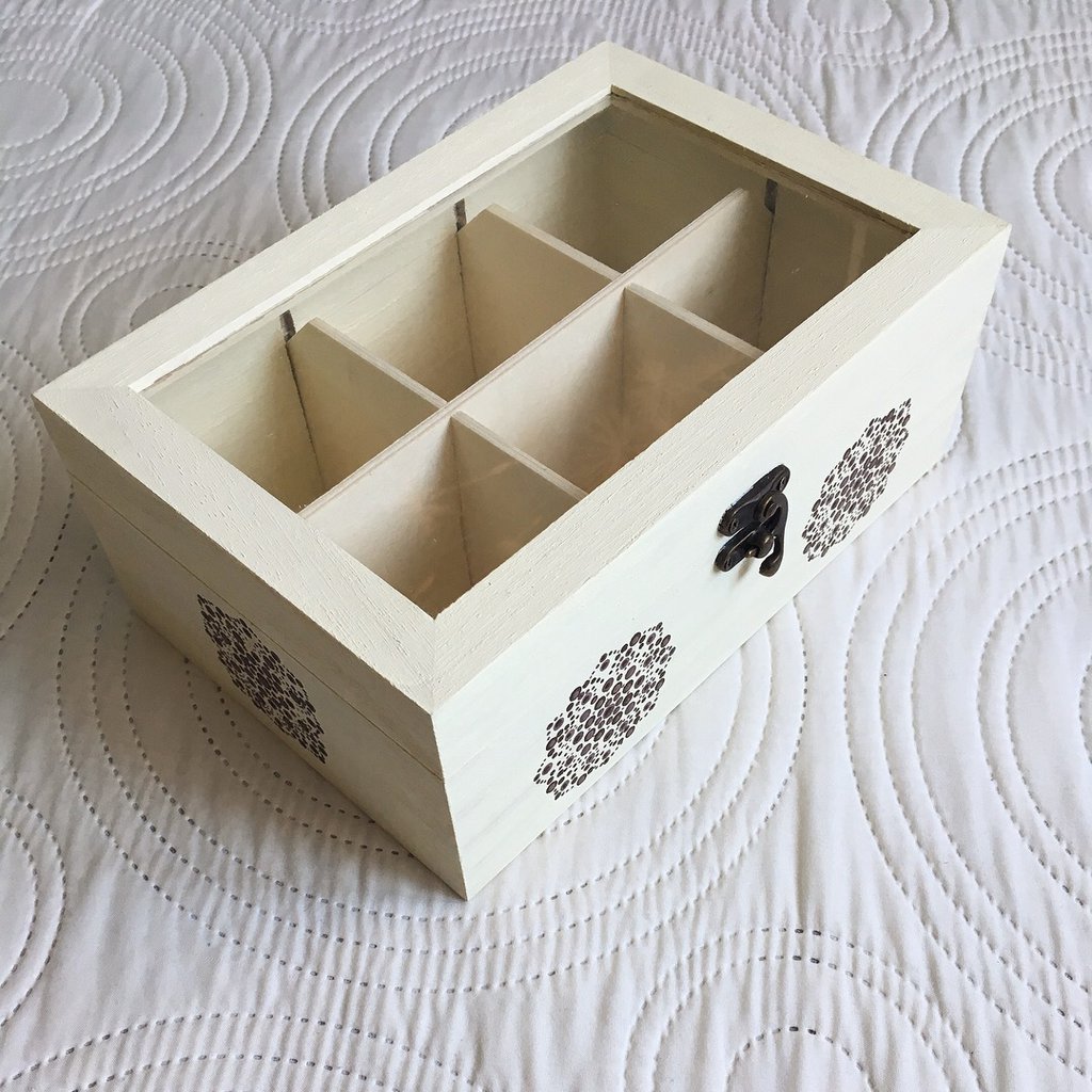 Porta Bustine Tè In Legno - 2 Scomparti, Design Shabby Chic, Organizza Tisane E Infusi 18x8x7 Cm - Foto 12