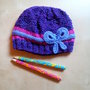 berretto uncinetto bambina lana fatto a mano con fiocco  - cuffia fatta a mano colore viola lilla