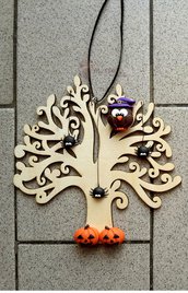 Albero della vita tema "Halloween" con gufetto-strega in fimo