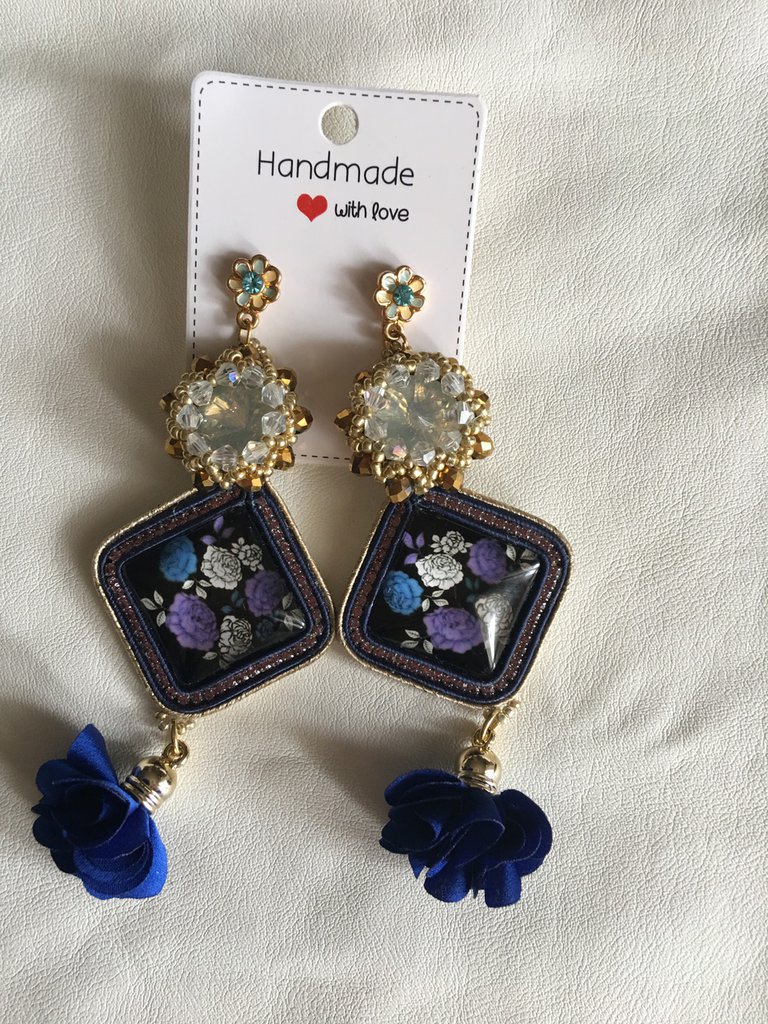 Orecchini Lunghi Floreali Boho Blu Opaco – Grandi Pendenti A Fiore Per Donna, Gioielli Fatti A Mano