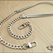 Tracolla per borsa lunga cm.85 in similpelle argento con glitter, catena e moschettoni argento