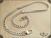 Tracolla per borsa lunga cm. 100 in similpelle argento con glitter, catena e moschettoni argento