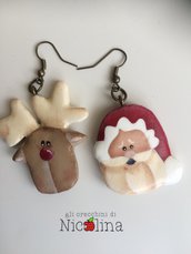 Orecchini Babbo Natale e renna Rudolph in cartapesta