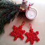 10 decorazioni albero di Natale all'uncinetto cotone rosso e oro - stelle - segnaposti natalizi - ferma pacchetti - regali 