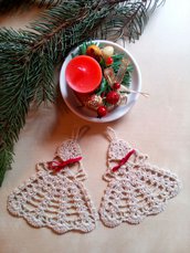 Set addobbi decorazioni albero di Natale fatte a mano a uncinetto  angeli - ferma pacchetti regali -  beige e oro - tavola segnaposti decorazioni casa pizzo