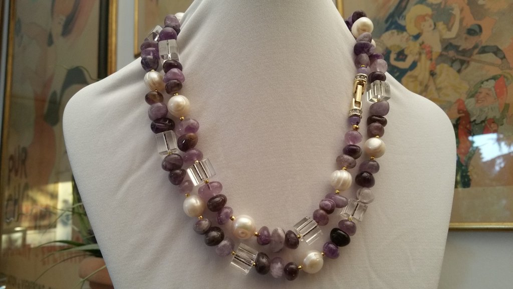 Collana Lunga COAI Con Pietre Naturali: Ametista E Cristallo Di Rocca, Albero Della Vita In Rame – Gioiello Regalo - 3