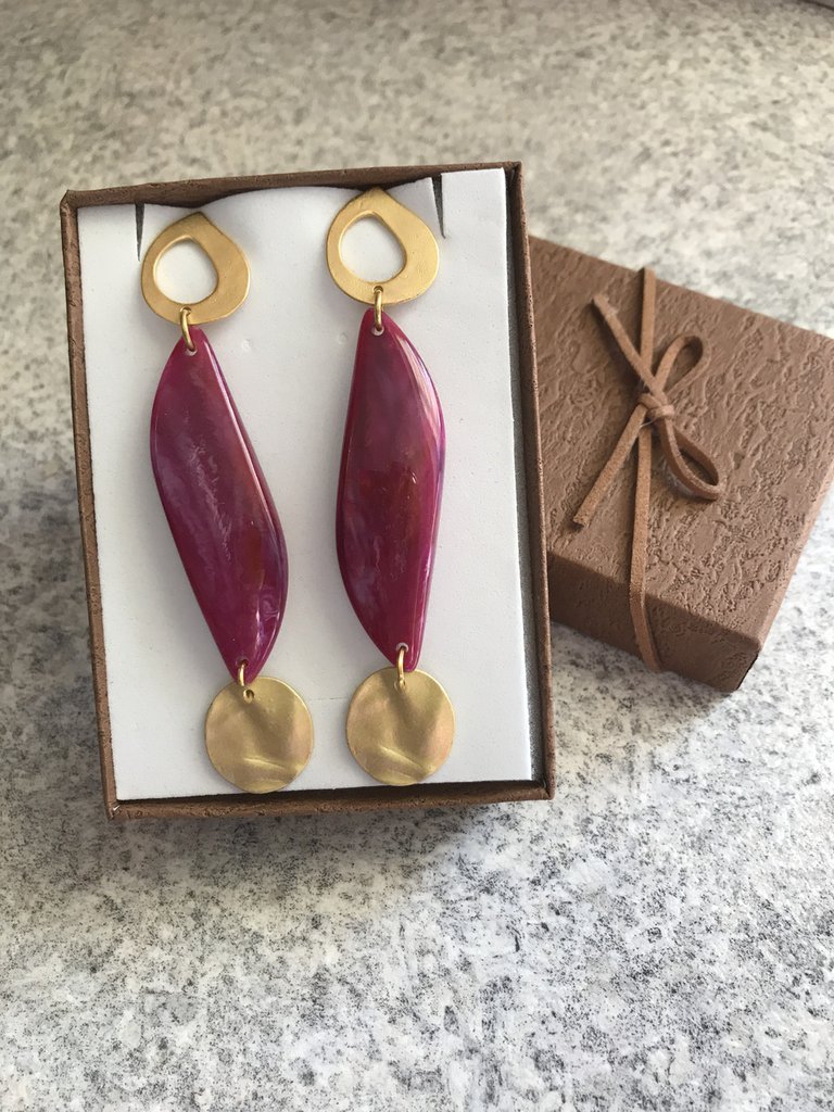 1 Paio Di Orecchini Pendenti A Clip In Acrilico A Forma Di Cuore Cavo Per Donna Fucsia 51x37 5mm