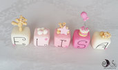 Cake topper cubi con orsetti in scala di rosa Elisa 5 cubi 5 lettere