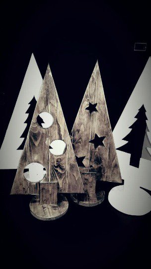 Creativ 3 Alberi Di Natale In Legno Massello: Decorazioni Da Tavolo Rustiche, Altezze 5, 7.5 E 10 Cm - Set Naturale