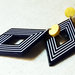 Orecchini pendenti vintage rombi bianco neri oro, orecchini geometrici, orecchini astratti