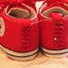 scarpe con strass e lacci in raso colore rossi