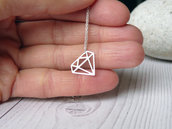 Collana argento con piccolo pendente a forma di diamante. Ciondolo diamante. Girocollo con diamante origami. collana regalo migliore amica